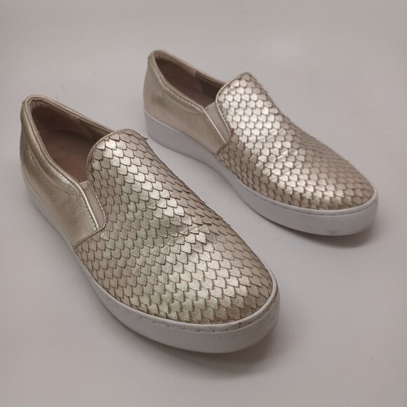 Vionic Leather Sneakers Gold Snakeskin Print Midi Slip On Comfort Shoes Womens 8 - Picture 8 of 13